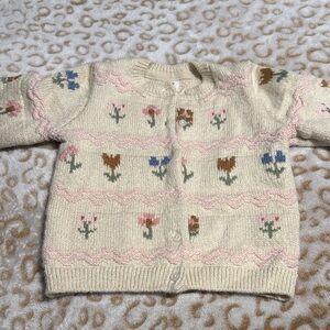 H&M Kids Floral Knit Cardigan - Cream and Pink